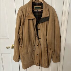 Men's Greenfields XL Nubuck Cowhide Inner Flannel Beige Leather Jacket